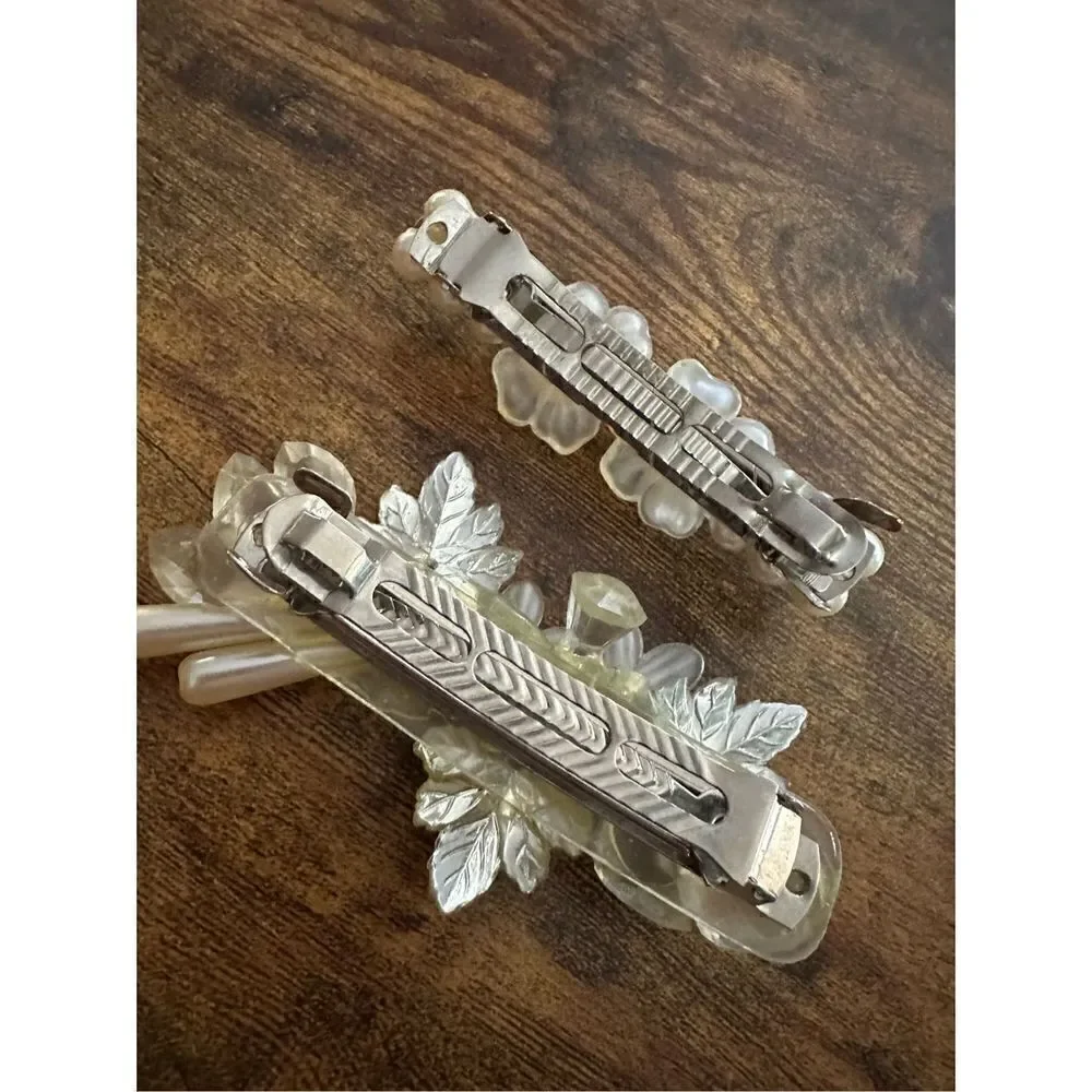 Vintage Silver Tone and Faux Pearl Hair Clip Barrettes Lot Retro Wedding Floral